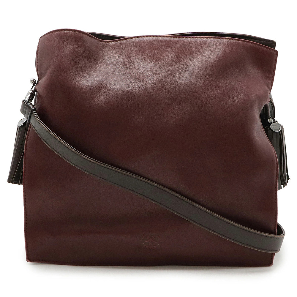 Loewe Flamenco Shoulder Bag Hobo Crossbody Fringe Nappa Leather Bordeaux Purple